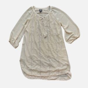 $180 Bobeau Womens Cream Dress Sequin Chiffon - Made in India - medium
